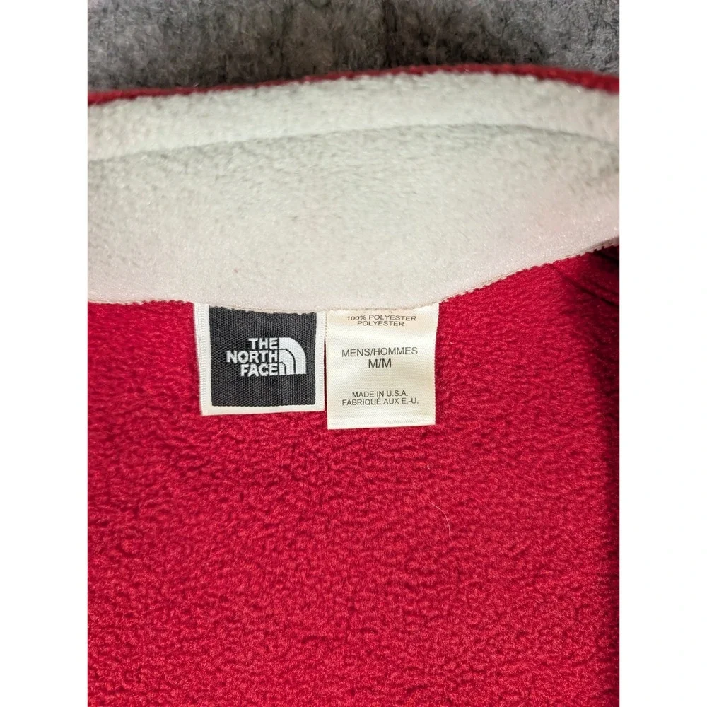 The North Face Mens Full Zip Fleece Vest Red Cream Made in USA Mock Neck M